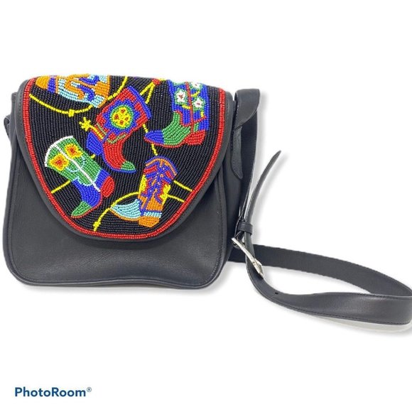 Brighton Handbags - Vtg. Brighton Crossbody With Beaded Cowboy Boots